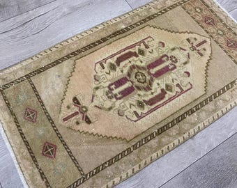 Turkish neutral rug, Vintage rug, Brown rug, Small rug, Doormat rug, Muted rug, Oushak rug, Bath rug, Bohemian rug, Organic rug, 1.7x3.0 ft