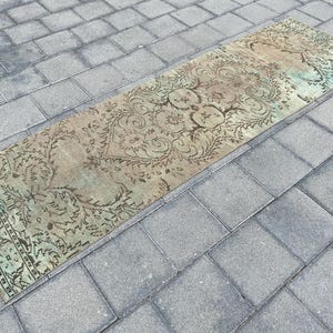 Oushak rug, Turkish rug runner, Vintage rug, Hallway rug, Corridor rug, Oriental rug, Handmade rug, Bohemian rug, Green rug, 2.7 x 9.0 ft