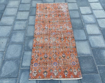 Vintage rug, Turkish rug, Runner rug, Oushak wool rug, Orange rug, Turkey rug, Hallway rug, Corridor rug, Boho rug, Organic rug, 2.6x6.0 ft