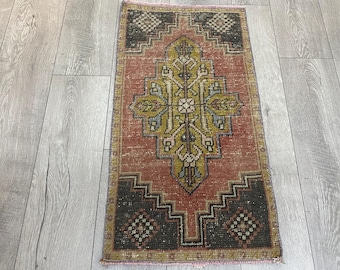 Vintage Teppich, Türkischer Teppich, Kleiner Teppich, Wollteppich, Küchenteppich, Kelimteppich, Orientteppich, Kelimteppich, Orientteppich, 40 x 70 cm