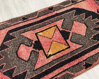 1,6 x 3,3 piedi, piccolo tappeto vintage, tappeto turco, arredamento boho, tappeto boho, tappeto fatto a mano, tappeto antico, tappeto Oushak, tappeto rosa, tappeto in lana biologica
