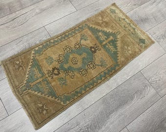 Rustic rug, Turkish small rug, Doormat rug, Bath rug, Home decor, 1.3 x 2.9 ft, Oriental rug, Vintage rug, Bohemian rug, Handmade wool rug