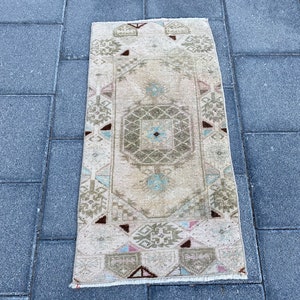 Antique rug, Rustic rug, Small rug, Vintage rug, Brown rug, Turkish rug, Oushak rug, Doormat, Boho rug, Bohemian rug, Organic rug 1.5x2.9 ft
