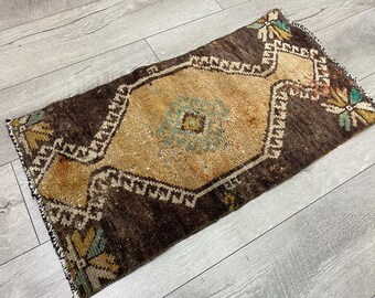 Alfombra pequeña Oushak, alfombra vintage, alfombra naranja y marrón, alfombra turca, alfombra oriental, felpudo, alfombra de entrada, alfombra de cocina, alfombra desteñida, 1,3 x 2,5 pies