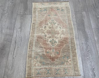 Antique rug, Brown small rug, Vintage rug, Turkish rug, Doormat rug, Neutral rug, Faded rug, Muted rug, Bohemian rug, Wool rug, 1.7 x 3.1 ft