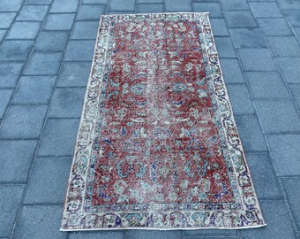 Bohemian rug, Vintage rug, Organic wool rug, Turkish rug, 3.6x6.7 ft, Area rug, Bedroom rug, Floral rug, Bohemian rug, Floor rug, Boho rug