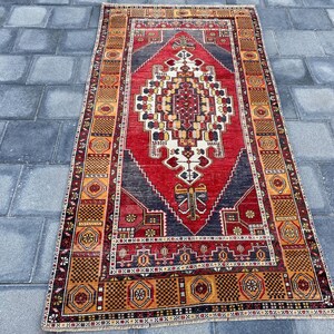 3.8x7.4 ft, Oriental rug, Vintage rug, Area rug, Oushak rug, Turkish rug, Kitchen rug, Bohemian rug, Organic wool rug, Home decor, Boho rug
