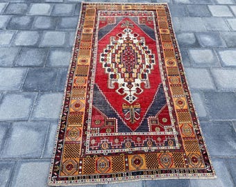3.8x7.4 ft, Oriental rug, Vintage rug, Area rug, Oushak rug, Turkish rug, Kitchen rug, Bohemian rug, Organic wool rug, Home decor, Boho rug