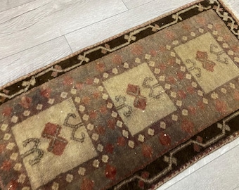Alfombra turca de lana vintage, felpudo Oushak, decoración bohemia marrón, 1,5 x 3,2 pies