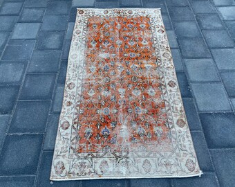Alfombra de área vintage, alfombra naranja, alfombra turca, 3.3x6.4 pies, alfombra de dormitorio, alfombra floral, alfombra boho, alfombra de piso, alfombra tribal, decoración boho, alfombra de lana