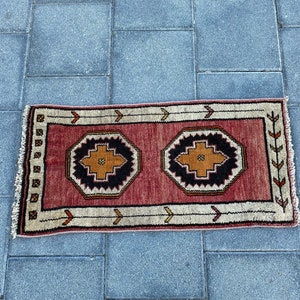 Kleiner Oushak Teppich, 40x70 cm, Vintage Teppich, türkischer Teppich, Boho Teppich, Bio-Teppich, Handgeknüpfter Wollteppich, Badteppich, Bio-Teppich