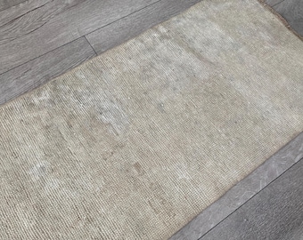 Alfombra pastel, alfombra de tonos apagados, alfombra de lana marrón, alfombra turca, alfombra pequeña, alfombra neutra, alfombra antigua, felpudo, alfombra bohemia, alfombra Oushak, 1,5 x 3,1 pies