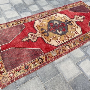 4x9 Turkish rug, 4x9 Runner rug, 4x9 Vintage rug, 4x9 Oushak rug, 4x9 Area rug, Bohemian rug, Handmade wool rug, Anatolian rug, 4.0x8.9 ft