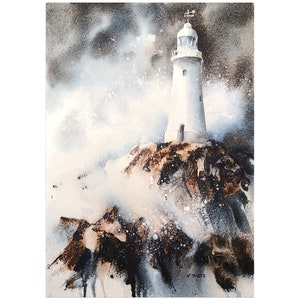 Phare de la Corbière acquerello blu marrone su carta decorativa murale