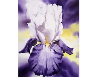 Iris aquarelle originale sur papier décoration murale