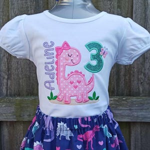 Embroidered Girl Dinosaur Birthday Shirt, Girls Cute Dinosaur Shirt, Any Age 1-9 Dino Shirt, Personalized Shirt, Girly Dino Birthday Shirt