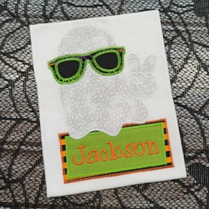 Halloween Ghost with Sunglasses Embroidered Boy Shirt, Personalized Custom Name Sibling Matching Shirt, Fall Shirt, Trick or Treat