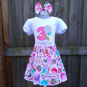 Candy Birthday Outfit, Embroidered Shirt, Any Age Lollipop Birthday Embroidered Puff Sleeve Shirt