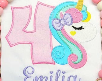 Unicorn Birthday Shirt, Girls' Pastel Unicorn Shirt, Any Age Birthday, Puff Sleeve