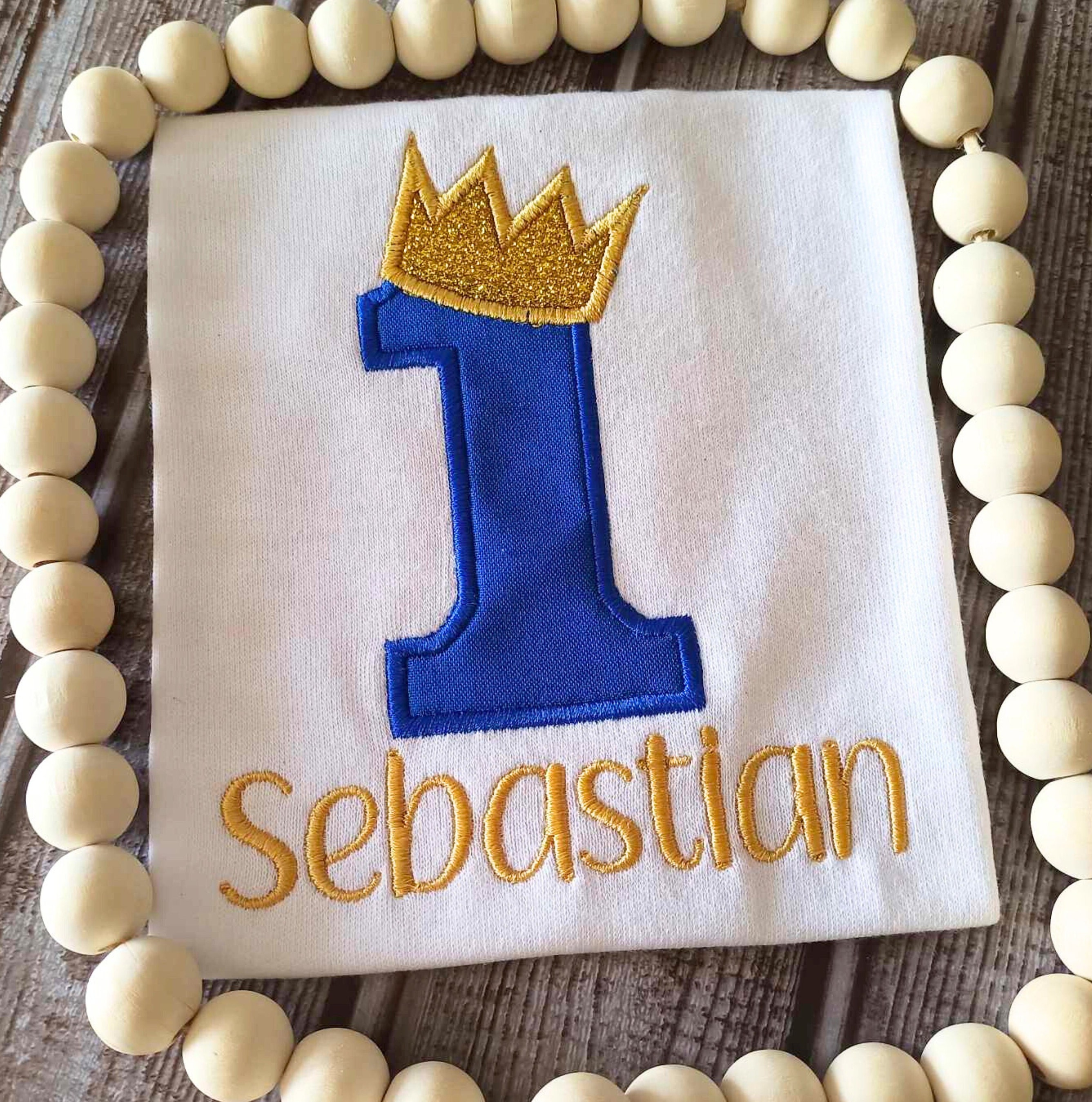 Custom Royal Prince Birthday Embroidered Shirt, Boys First Birthday, Blue/Gold Crown Royal King, Any Age 1-9 Personalized Applique Shirt