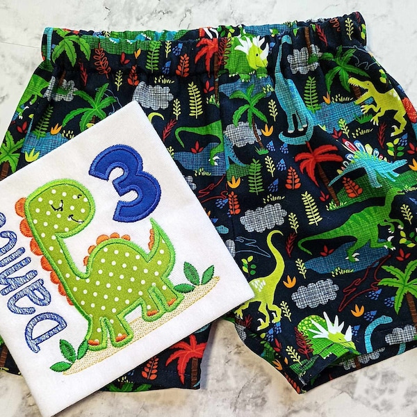 Personalized Embroidery Dinosaur Birthday Short Set, Birthday Boy, Handmade Shorts, Toddlers Birthday Shirt, Dino Birthday Outfit, Any Age