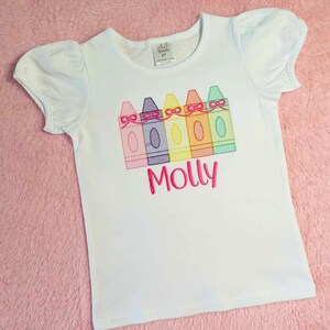 Rainbow Crayons with bow Embroidered Shirt, Kids Back to School Shirt, Back to School Outfit, First Day of School, Picture Day Girls Shirt
