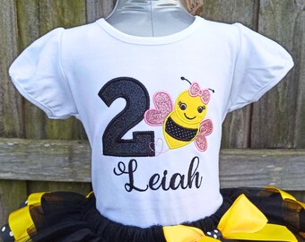 Bumble Bee Birthday Shirt | Any Age Personalized Embroidered Tee | Girls Birthday Outfit | Cute Bee Party Apparel