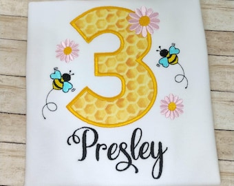 Honey Bee Birthday Shirt | Personalized Embroidered Tee for Any Age | Girls Birthday Outfit & Bee Party Apparel