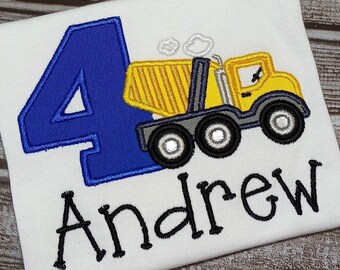 Construction Truck Embroidered Birthday Shirt, Boy's Any Ages 1-9 Birthday T-shirt