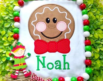 Personalized Gingerbread Boy Christmas Shirt: Embroidered Holiday Applique