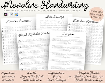 Monoline Bouncy Cursive Handwriting Practice Workbook, Lettering Workbook, Penmanship Practice, Lettering Guide, iPad Lettering Procreate