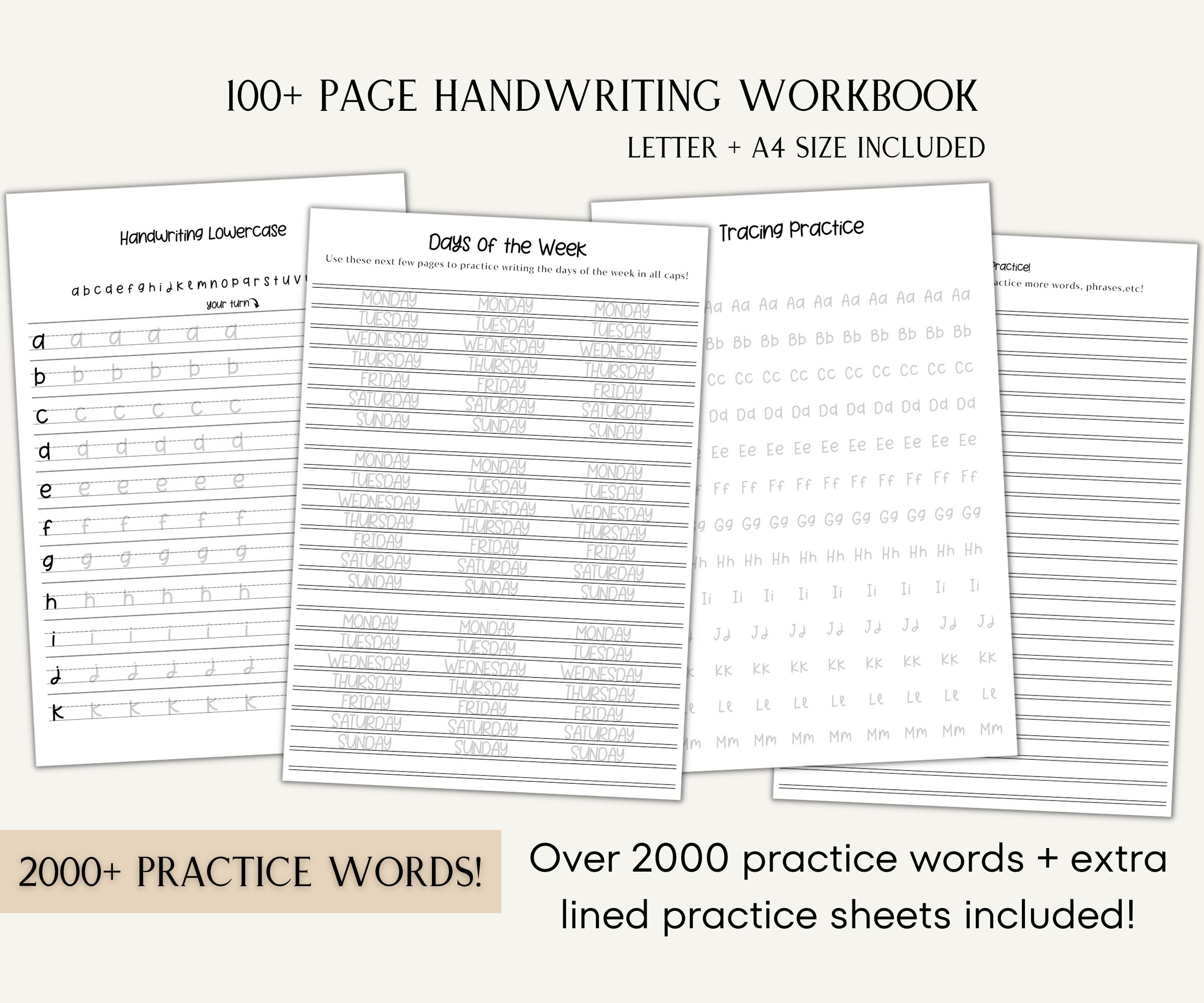 Note Writing Practice Neat Handwriting Workbook for Adults | Cute Handwriting Practice Sheets ...