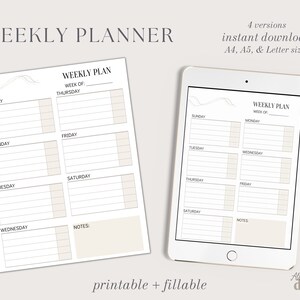 Weekly Planner Printable To Do List, Minimal Weekly Schedule, Weekly Organizer Journal, Weekly Agenda, Week At a Glance, A4/A5/Letter/Half