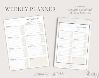 Weekly Planner Printable To Do List, Minimal Weekly Schedule, Weekly Organizer Journal, Weekly Agenda, Week At a Glance, A4/A5/Letter/Half