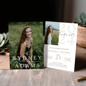 Graduation Invitation 2024 Template, Grad Party Invite, Modern Graduation Announcement Card Multiple Photo Graduation Invite Class of 2024