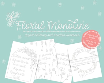 Monoline Lettering Mindfulness Worksheets, Procreate Lettering Worksheets, Cursive Practice Sheet for iPad Lettering, Affirmation Workbook