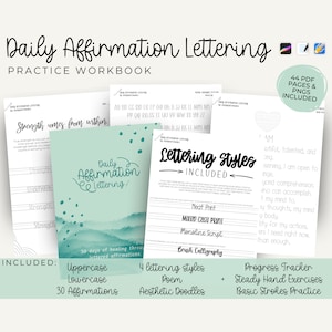 Daily Mindful Lettering Workbook, Handwriting Practice for Adults, Hand Lettering for Beginners, Printable Lettering Practice Sheets