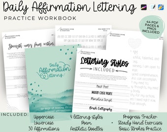 Daily Mindful Lettering Workbook, Handwriting Practice for Adults, Hand Lettering for Beginners, Printable Lettering Practice Sheets