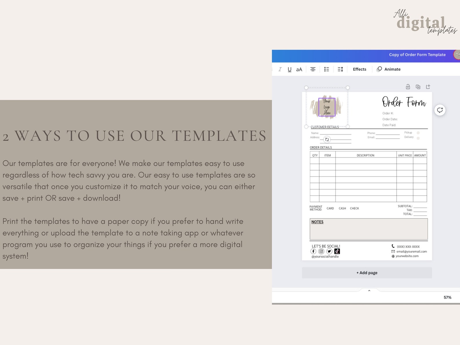 Order Form Template for Small Business | Printable Order Form, Editable ...