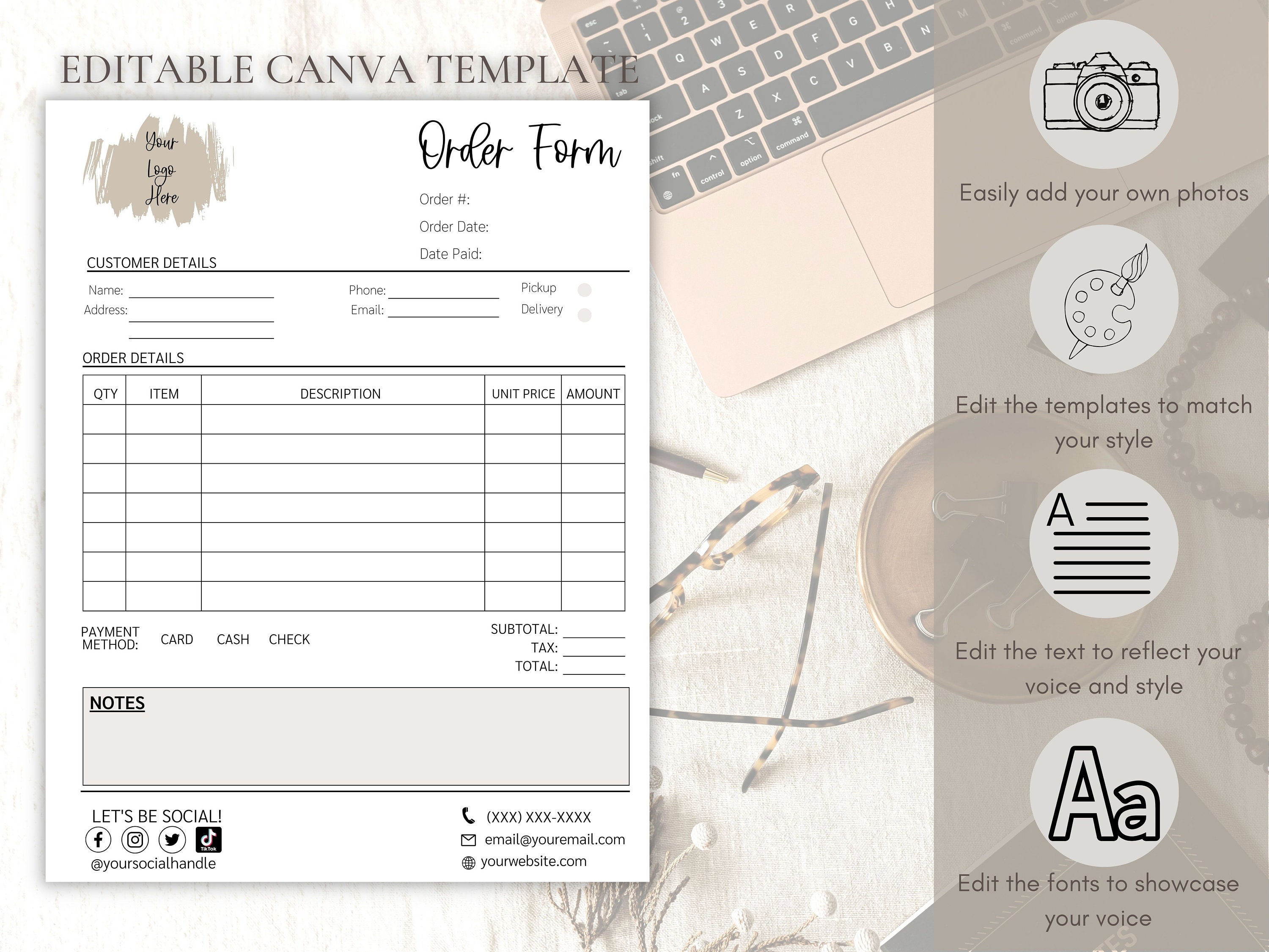 Order Form Template for Small Business Printable Order Form - Etsy