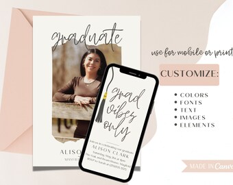 High School Graduation Invitation Template | editable graduation card, graduation announcement, grad party invite