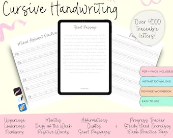 100-Page Hand Lettering Workbook - Practice Sheets, Monoline Script and Bouncy Cursive, Perfect for Beginners & Pros - DIY Hand Lettering