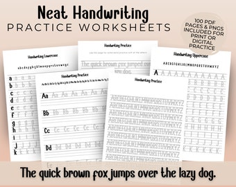 Neat Handwriting Practice Sheets Ipad, Penmanship Practice, Adult Lettering Practice, Handwriting Practice Worksheets PDF, ABC Practice