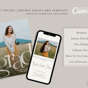 Minimalist Senior Announcement Card, Modern Graduation Announcement, Graduation Party Template, Multiple Photo Graduation Invite