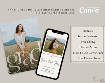 Minimalist Senior Announcement Card, Modern Graduation Announcement, Graduation Party Template, Multiple Photo Graduation Invite
