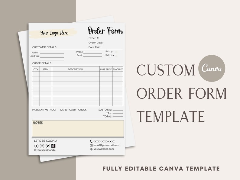 Order Form Template for Small Business | Printable Order Form, Editable ...