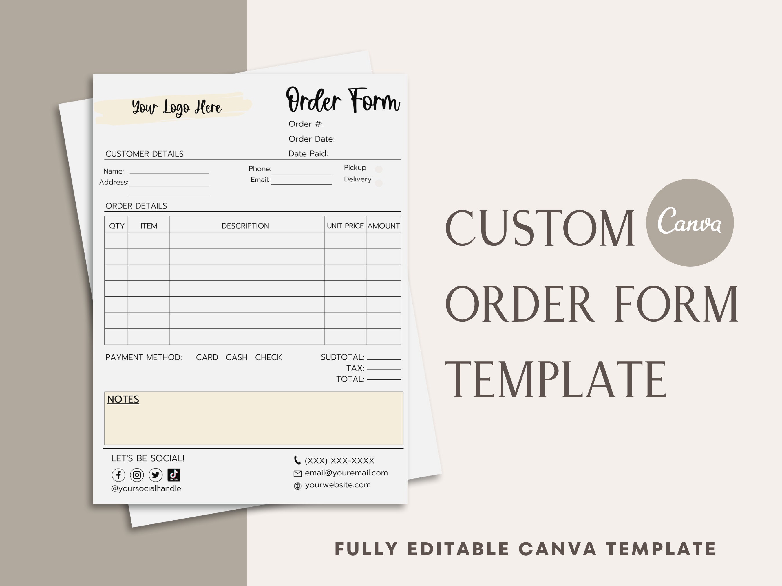 Order Form Template for Small Business | Printable Order Form, Editable ...