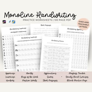 Monoline Bouncy Cursive Handwriting Practice Workbook, Lettering Workbook, Penmanship Practice, Lettering Guide, iPad Lettering Procreate