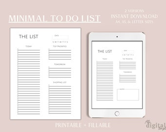 EDITABLE Minimal to Do List Printable, Simple Task List Template ...