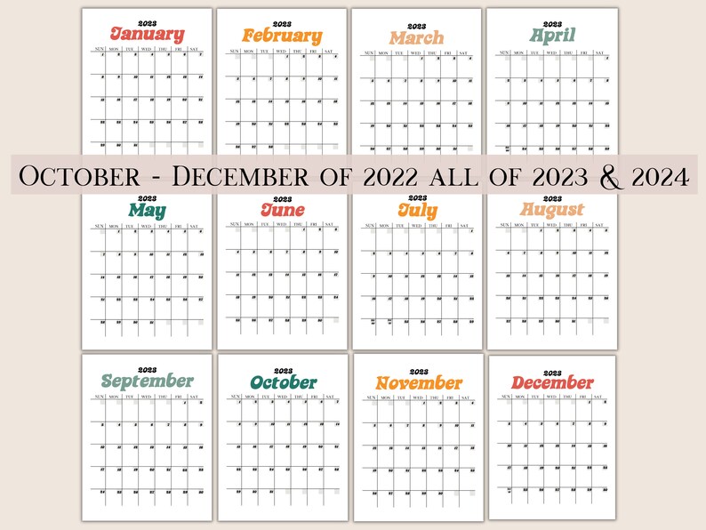 2022-2024 Calendar Bundle Printable Editable Monthly - Etsy